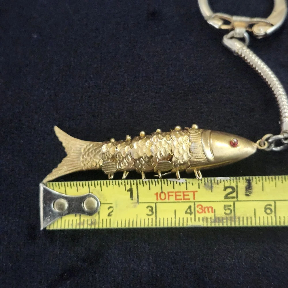 vintage articulated Koi goldtone fish keychain